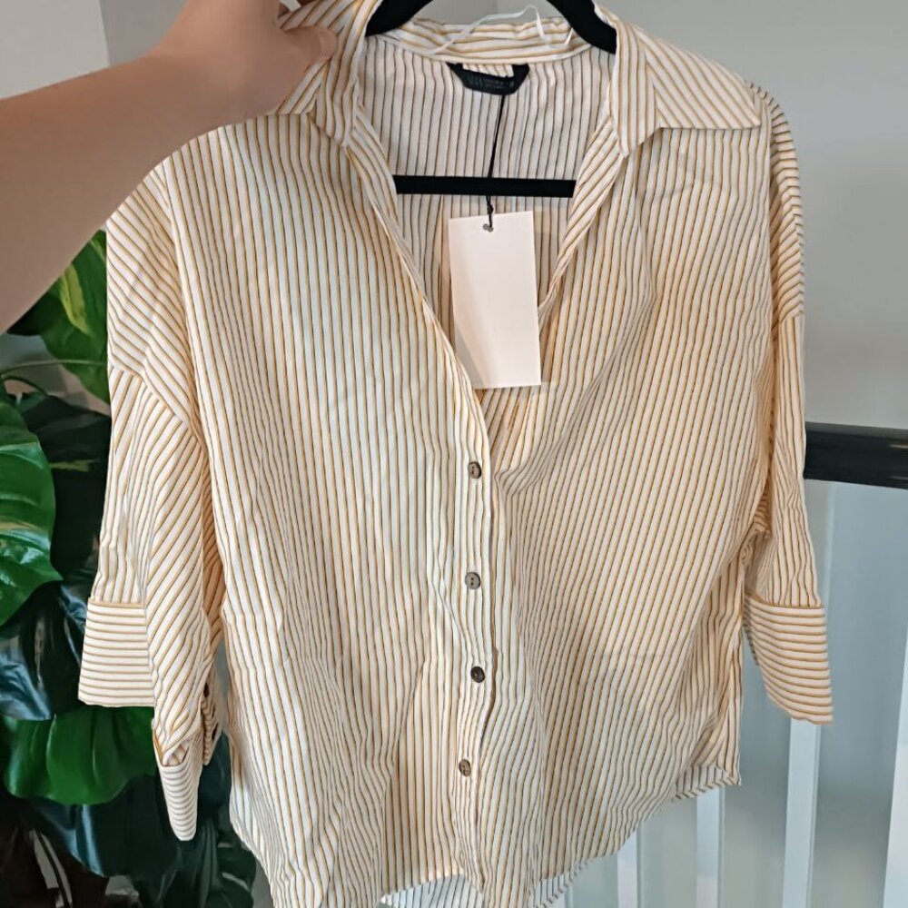 women's zara yellow striped shirt